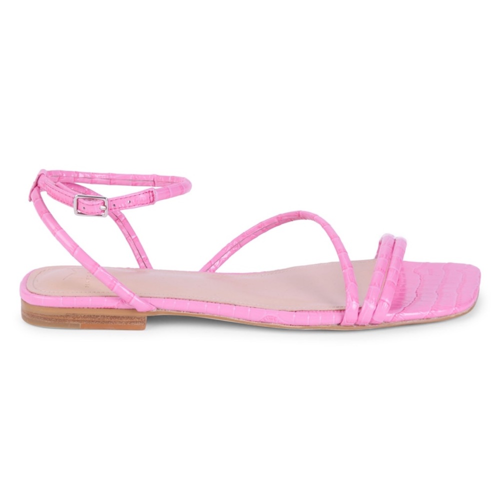 Marc Fisher Mariella Croc-Embossed Leather Flat Sandals in Pink